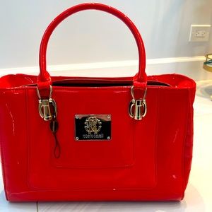 Red patent leather Roberto Cavalli tote bag with handle
